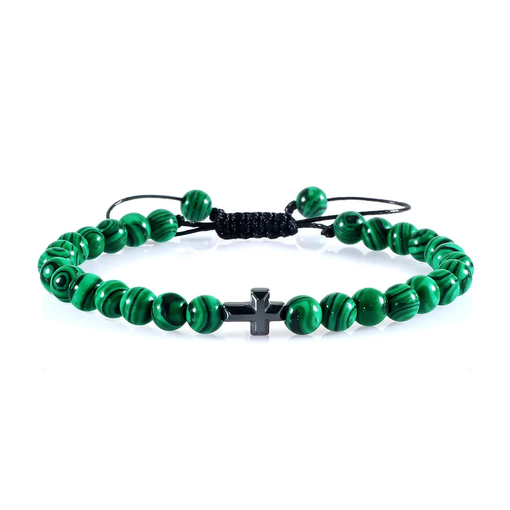 6mm Natural Stone Beads Braided Cross Bracelet – Christian Prayer Jewelry for Men & Women - Image 2