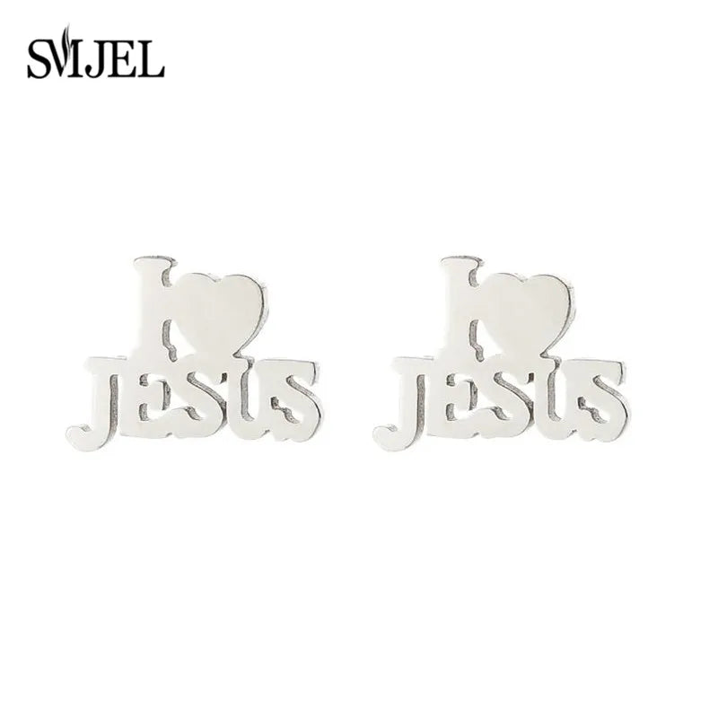 2025 Stainless Steel Jesus Cross Earrings – Men’s Christian Stud Jewelry with Heart Charm - Image 6