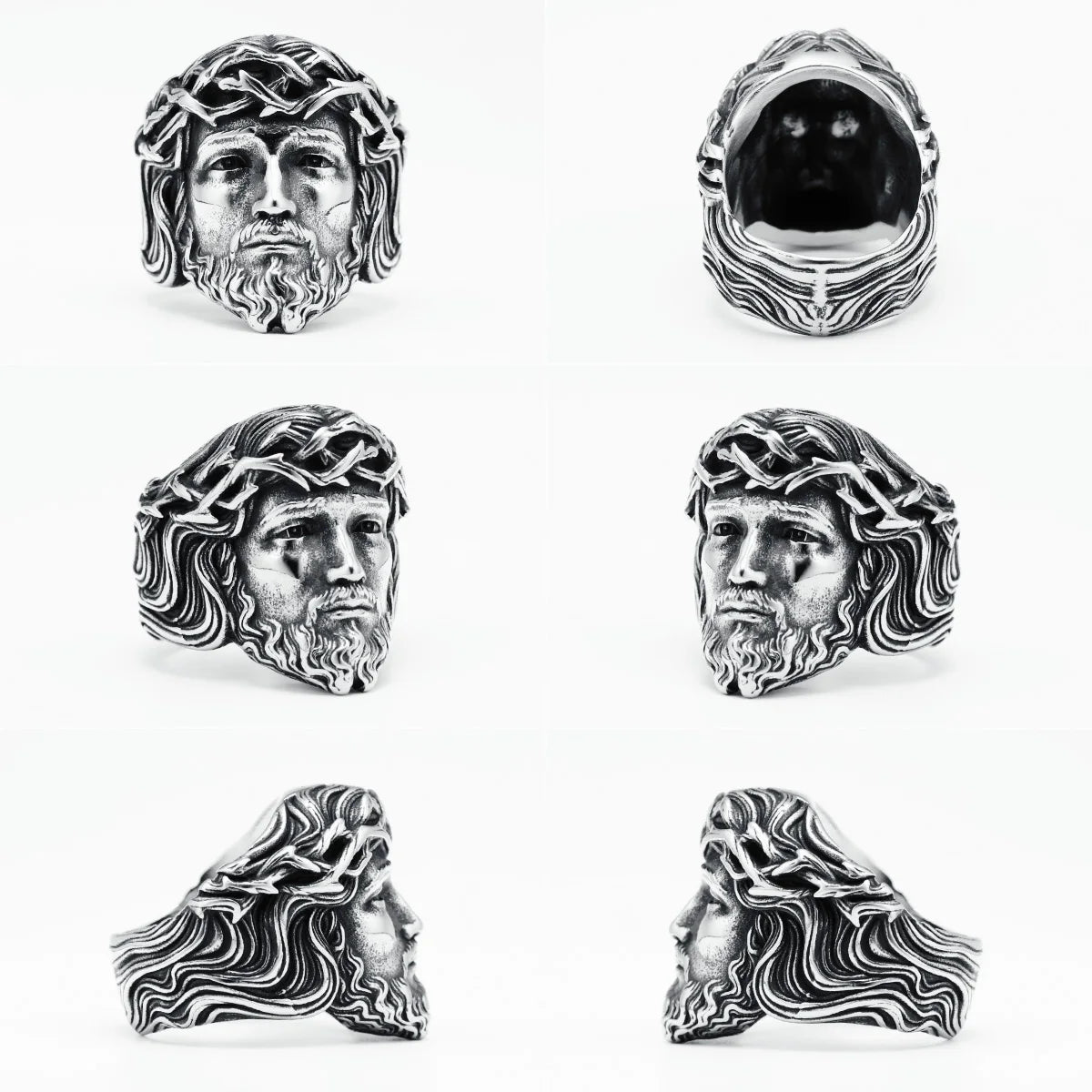316L Stainless Steel Menβs Christian Jesus Face Ring - Image 6