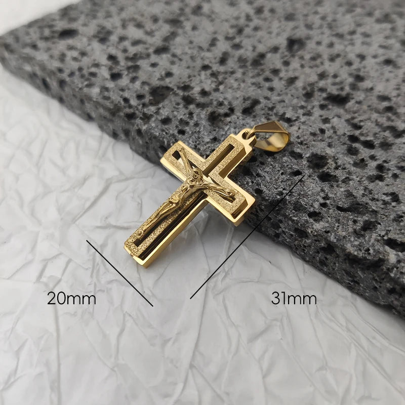 New Design 18K Gold-Plated Jesus Cross Pendant – Waterproof Stainless Steel Religious Charm for Men - Image 8