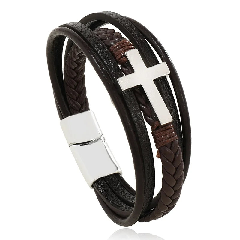 Men’s Musical Symbol Leather Bracelet – Vintage Multi-Layer Wristwear - Image 26