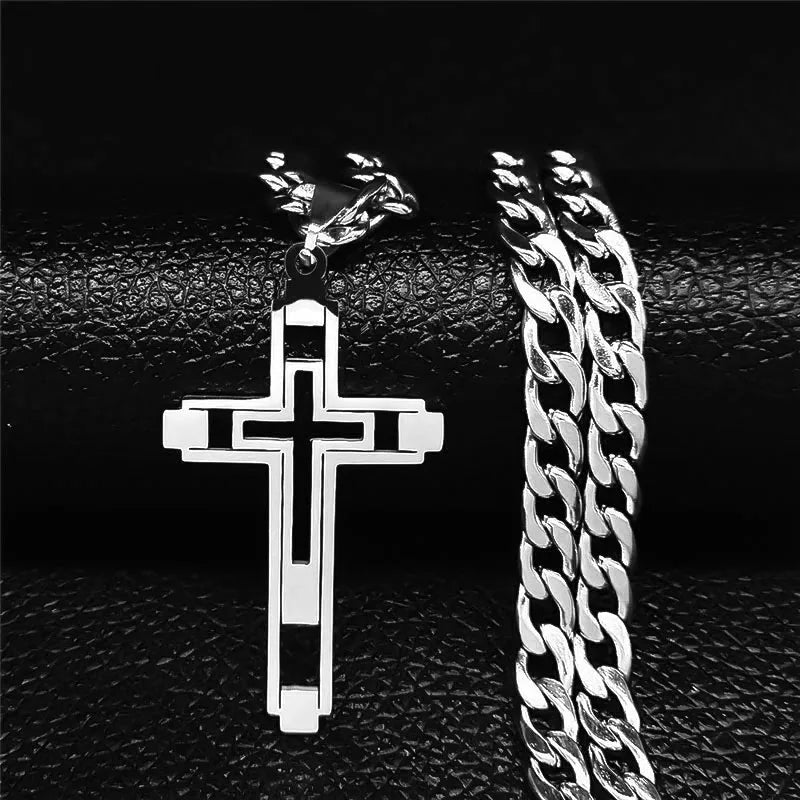 2024 Hip Hop Cross Stainless Steel Chain Necklaces Gold Color Long Pendant Necklace for Women/Men Jewelry collier homme N6055S05 - Image 10