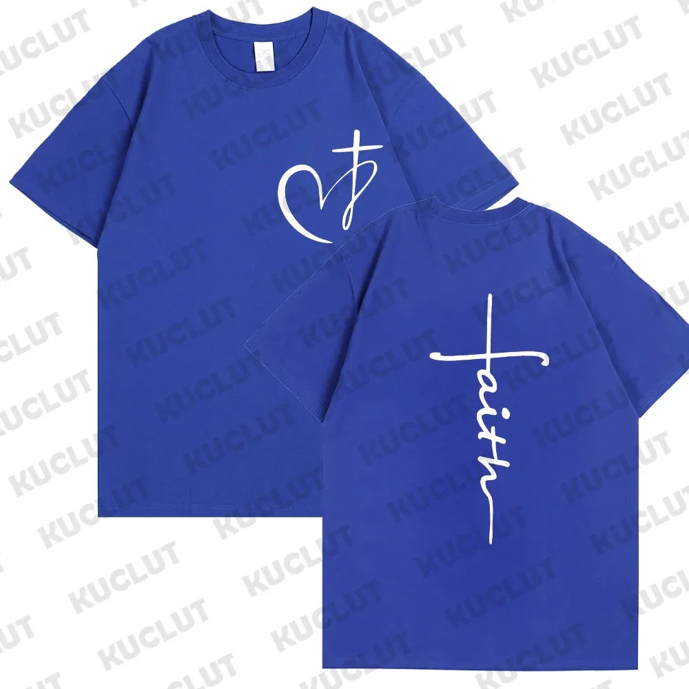 Heart Cross Print Christian T-Shirt – Men’s Oversized Faith Tee for Summer - Image 16