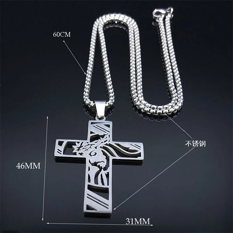 Hip Hop Punk Crown of Thorns Jesus Cross Necklace - Image 2