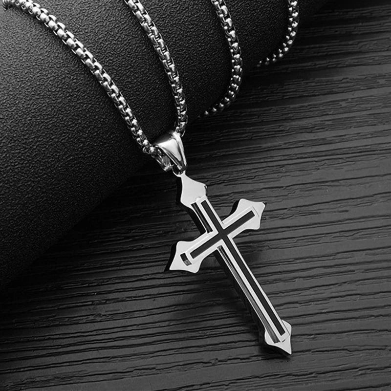 Minimalist Black Oil Drop Cross Necklace – Silver Color Stainless Steel Chain, Unisex Hip-Hop Punk Jewelry - Image 6