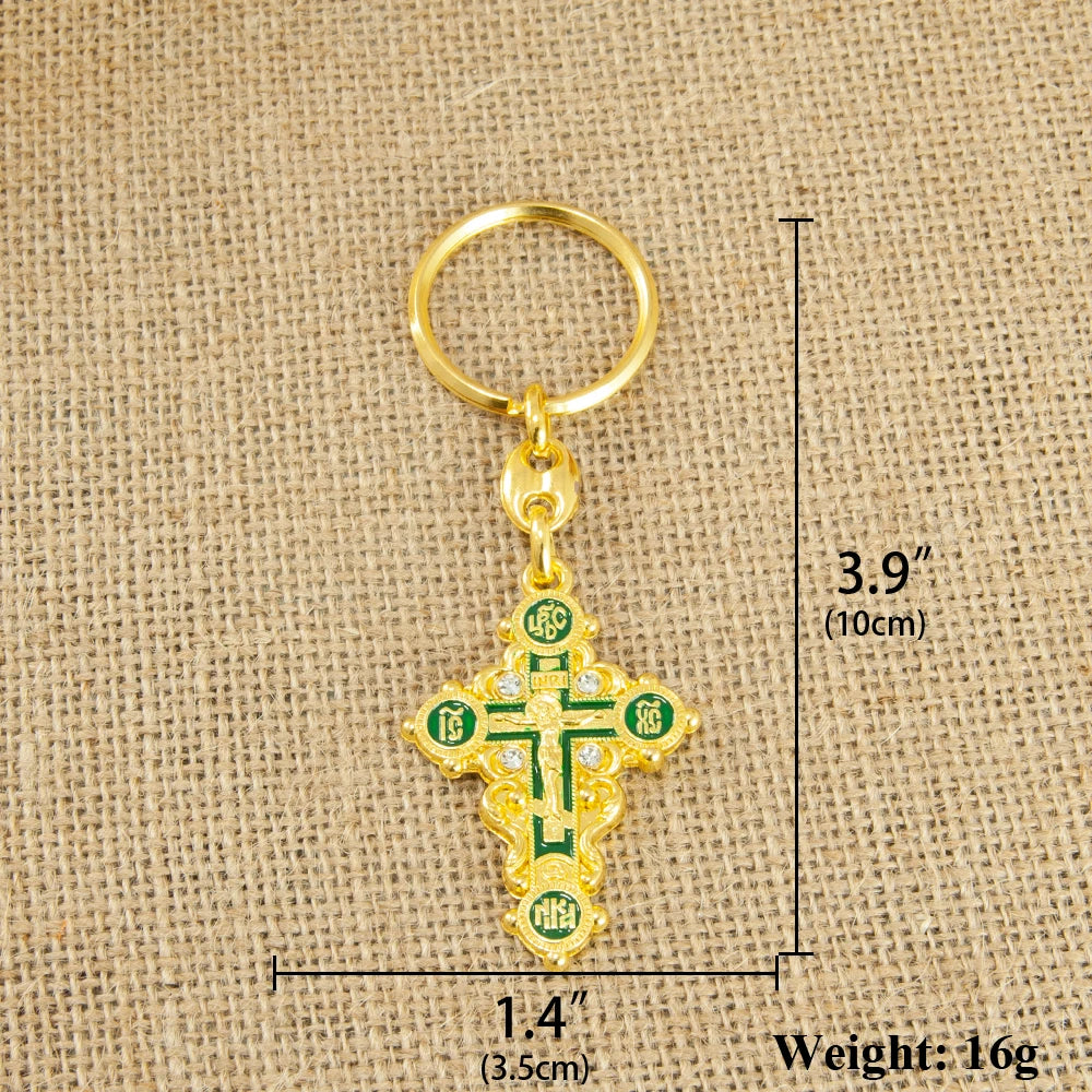 HT Orthodox Cross Keychain – Gold-Plated Mini Crucifix Pendant Religious Key Chain - Image 2