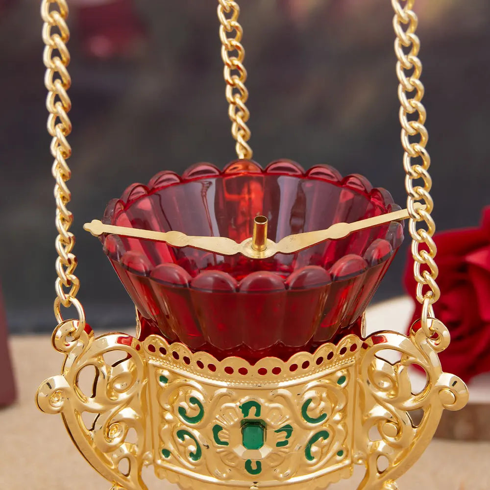 HTISOK Orthodox Hanging Oil Lamp – Red Glass Vigil Lamp for Religious Ceremonies & Daily Use - Image 2