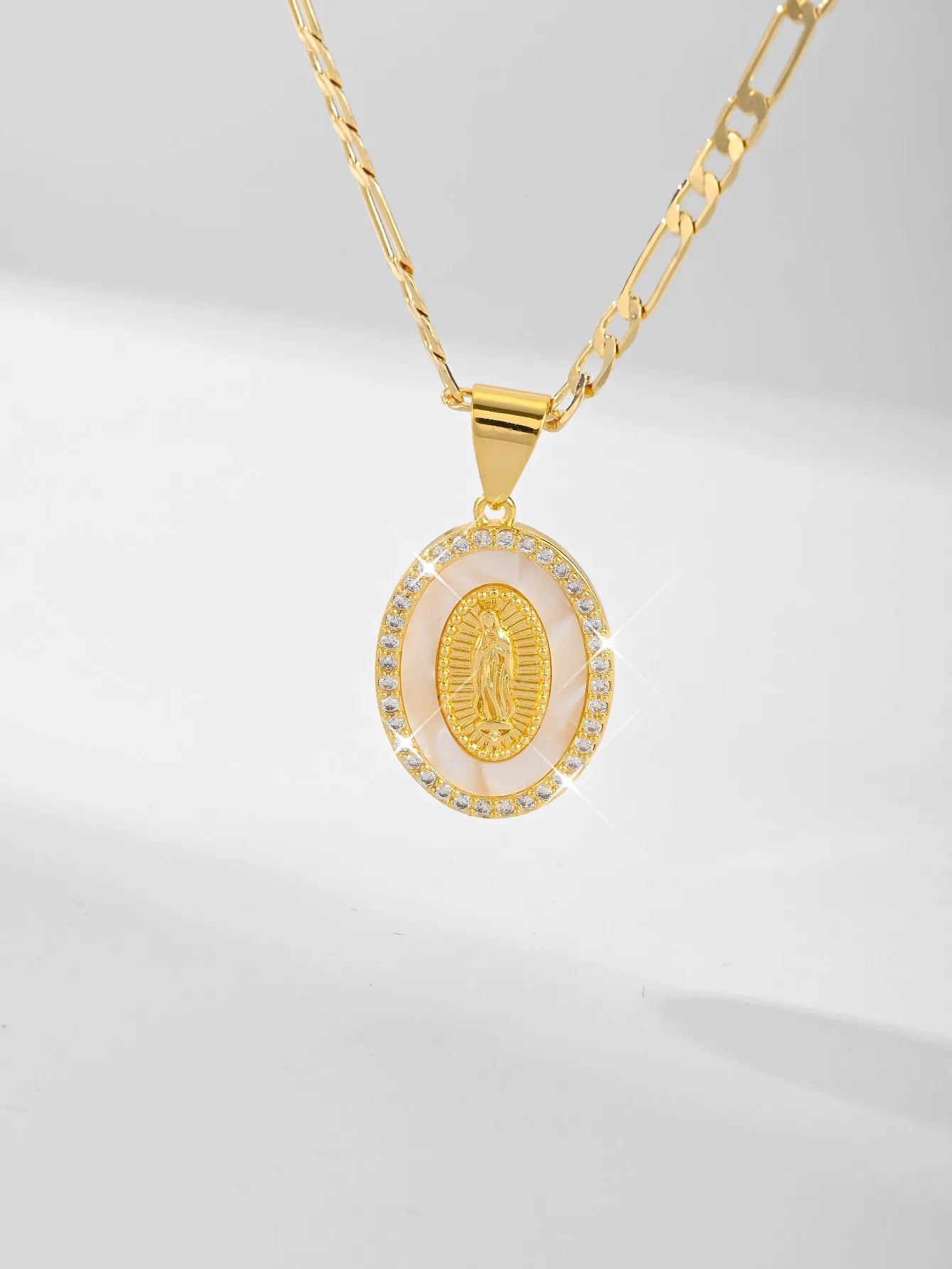 FanSibao Virgin Mary Pendant Necklace – Zircon Inlaid Enamel Religious Jewelry for Women - Image 4