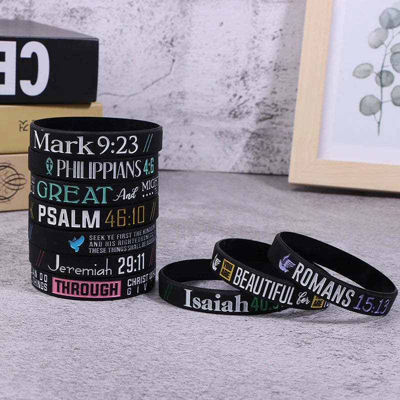 13pc Christian Silicone Wristband Set – Faith, Believe, Peace, Grace Bible Bracelets - Image 2