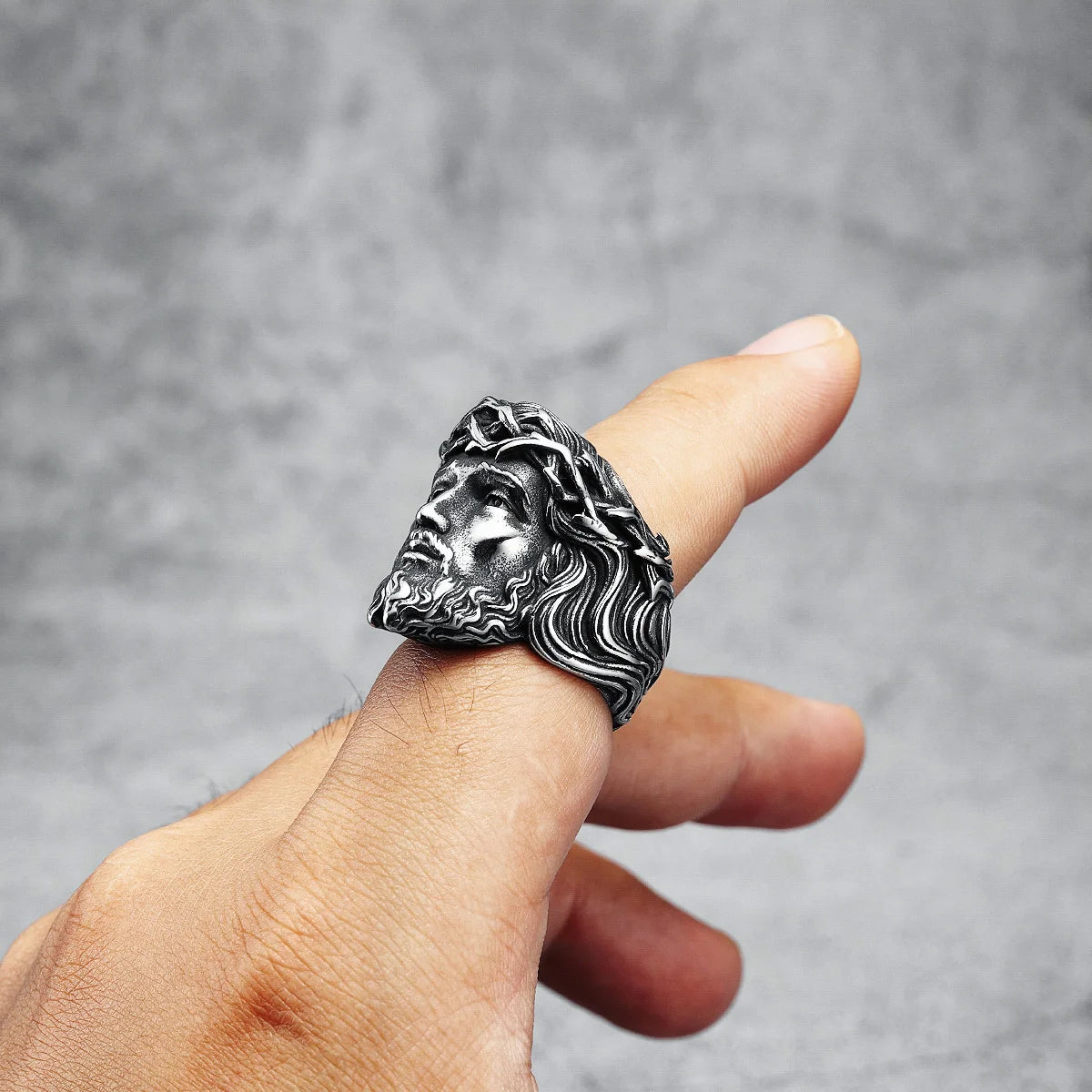 316L Stainless Steel Menβs Christian Jesus Face Ring - Image 3