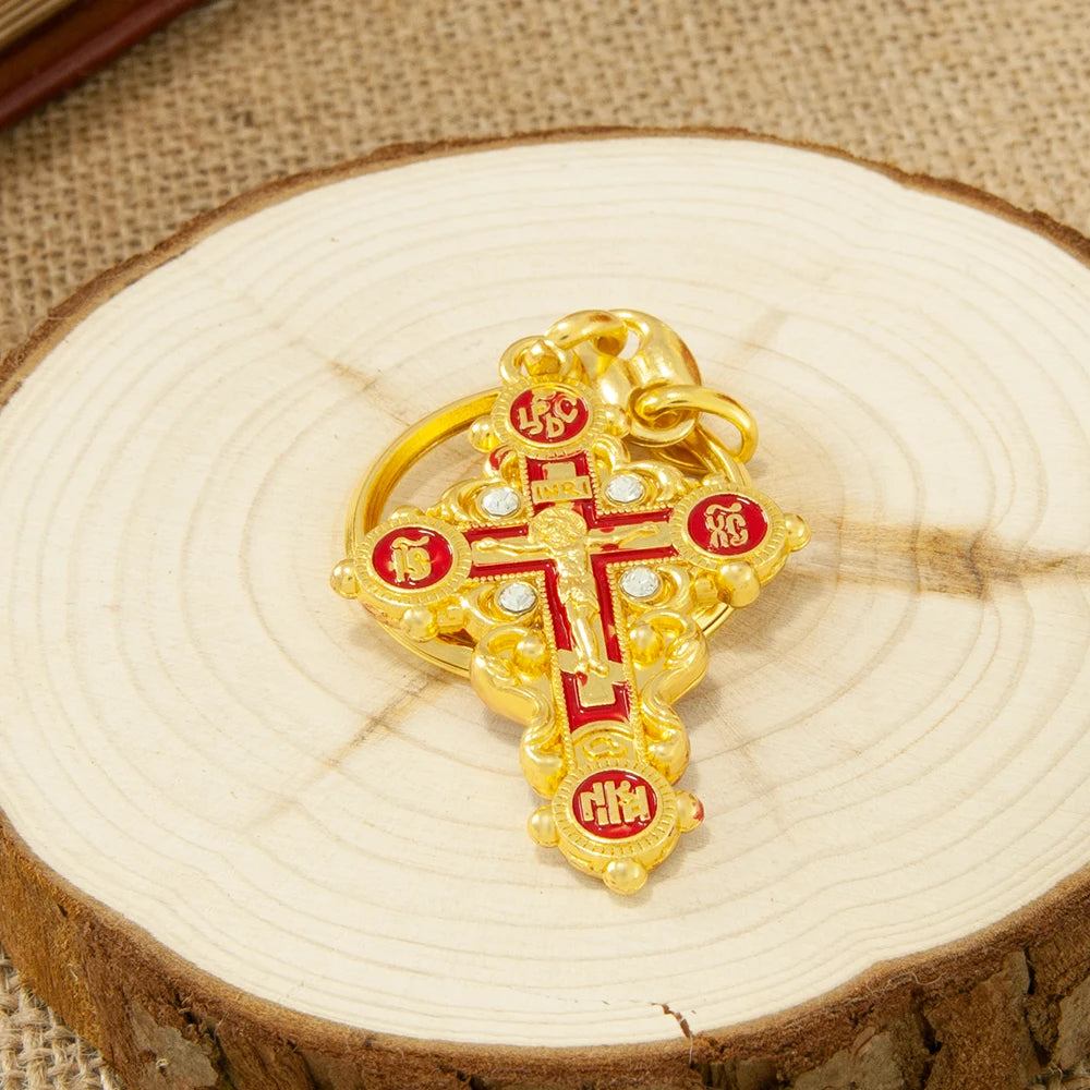 HT Orthodox Cross Keychain – Gold-Plated Mini Crucifix Pendant Religious Key Chain - Image 6