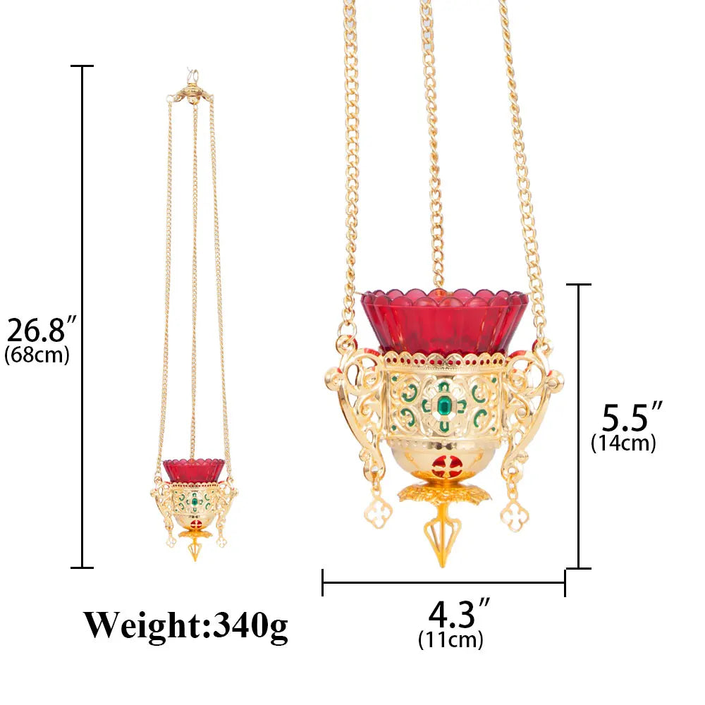 HTISOK Orthodox Hanging Oil Lamp – Red Glass Vigil Lamp for Religious Ceremonies & Daily Use - Image 6