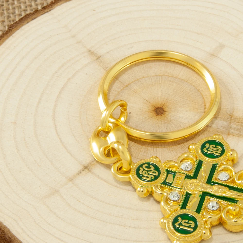 HT Orthodox Cross Keychain – Gold-Plated Mini Crucifix Pendant Religious Key Chain - Image 5