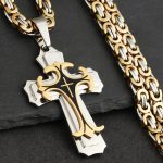 Male Vintage Christian Trinity Latin Cross Necklace