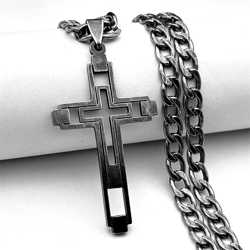 2024 Hip Hop Cross Stainless Steel Chain Necklaces Gold Color Long Pendant Necklace for Women/Men Jewelry collier homme N6055S05 - Image 9