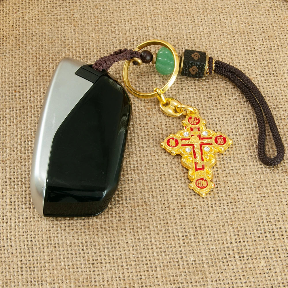 HT Orthodox Cross Keychain – Gold-Plated Mini Crucifix Pendant Religious Key Chain - Image 3