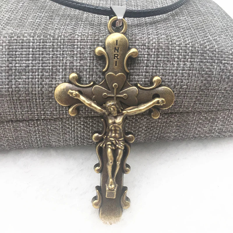 Gothic Jesus Cross Pendant Necklace – Gunblack/Bronze Plated Titanium Steel for Men - Image 7