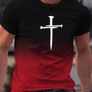 Gradient Christian Cross 3D Print T-Shirt – Men's Fashion Sport & Casual Tee