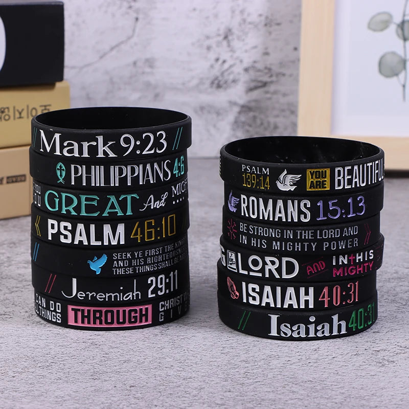 13pc Christian Silicone Wristband Set – Faith, Believe, Peace, Grace Bible Bracelets
