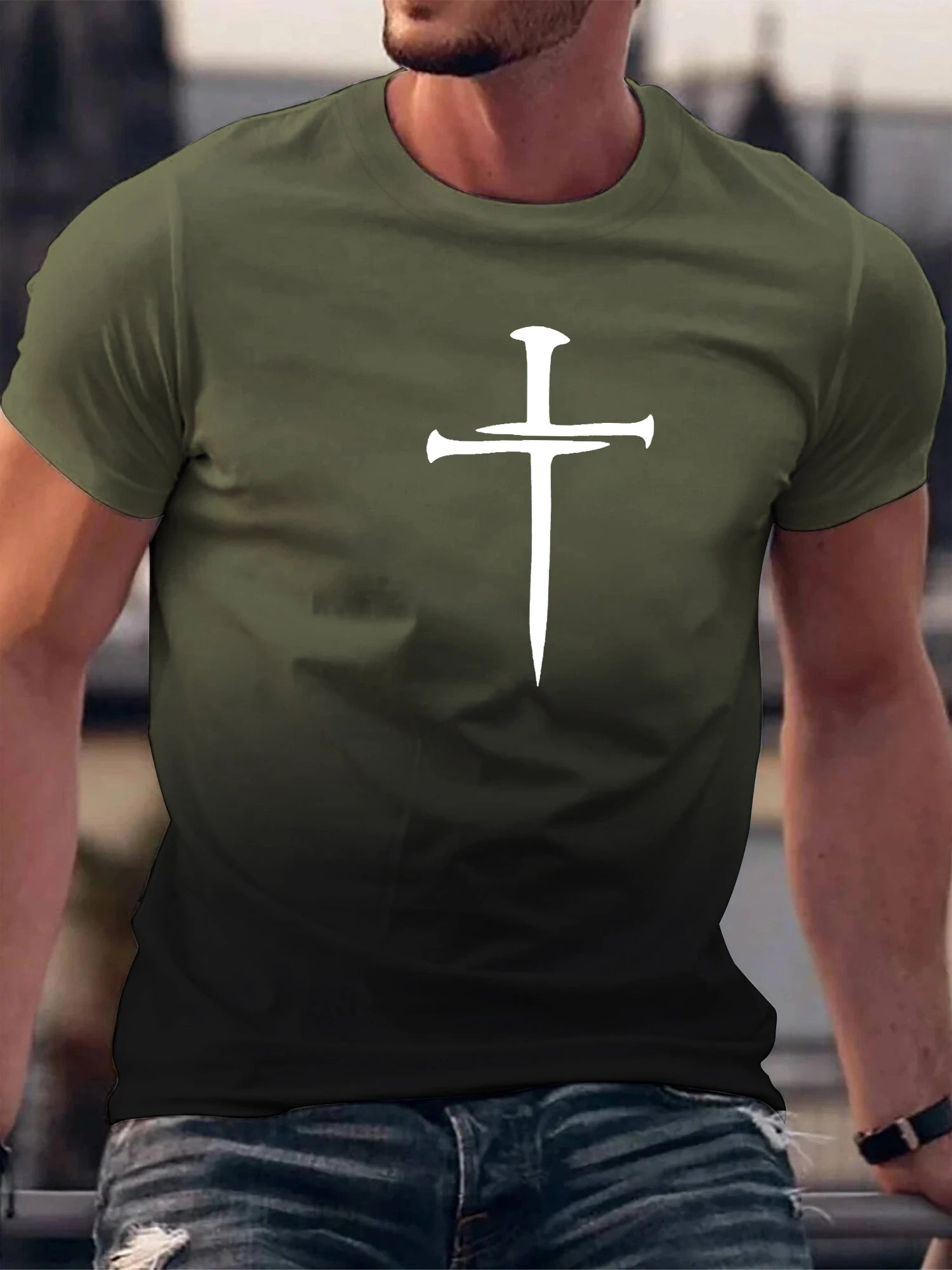 Gradient Christian Cross 3D Print T-Shirt – Men's Fashion Sport & Casual Tee - Image 4