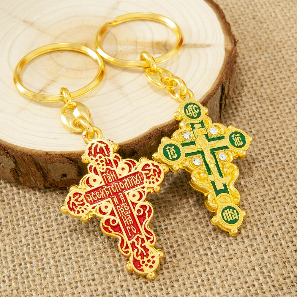 HT Orthodox Cross Keychain – Gold-Plated Mini Crucifix Pendant Religious Key Chain - Image 4