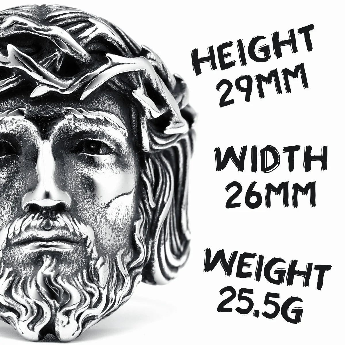 316L Stainless Steel Jesus Face Ring – Christian Men's Punk Rock Jewelry - Image 5