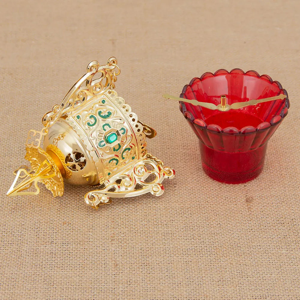 HTISOK Orthodox Hanging Oil Lamp – Red Glass Vigil Lamp for Religious Ceremonies & Daily Use - Image 3