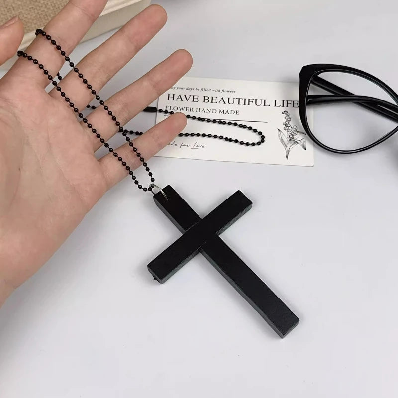 New Gothic Cool Y2K Wood Cross Pendants Necklaces Unisex Black White Red Hip Hop Charm Chain Choker Necklace Fashion Jewelry - Image 6