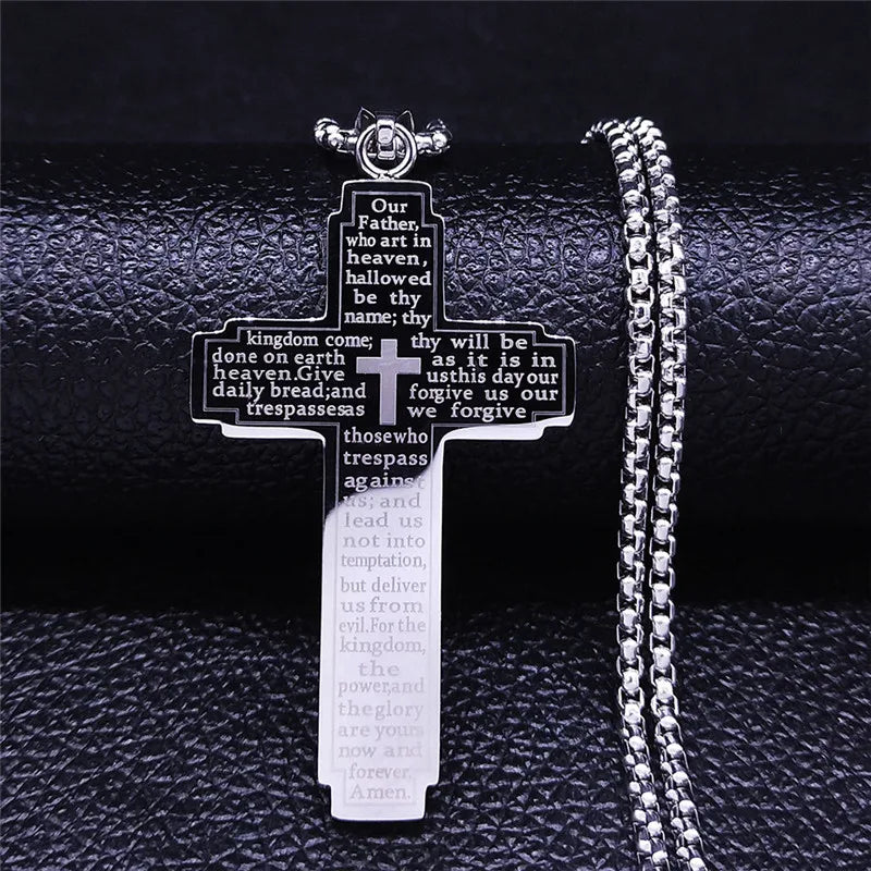 Christian Bible Cross Chain Necklace – Stainless Steel Prayer Pendant for Men - Image 14