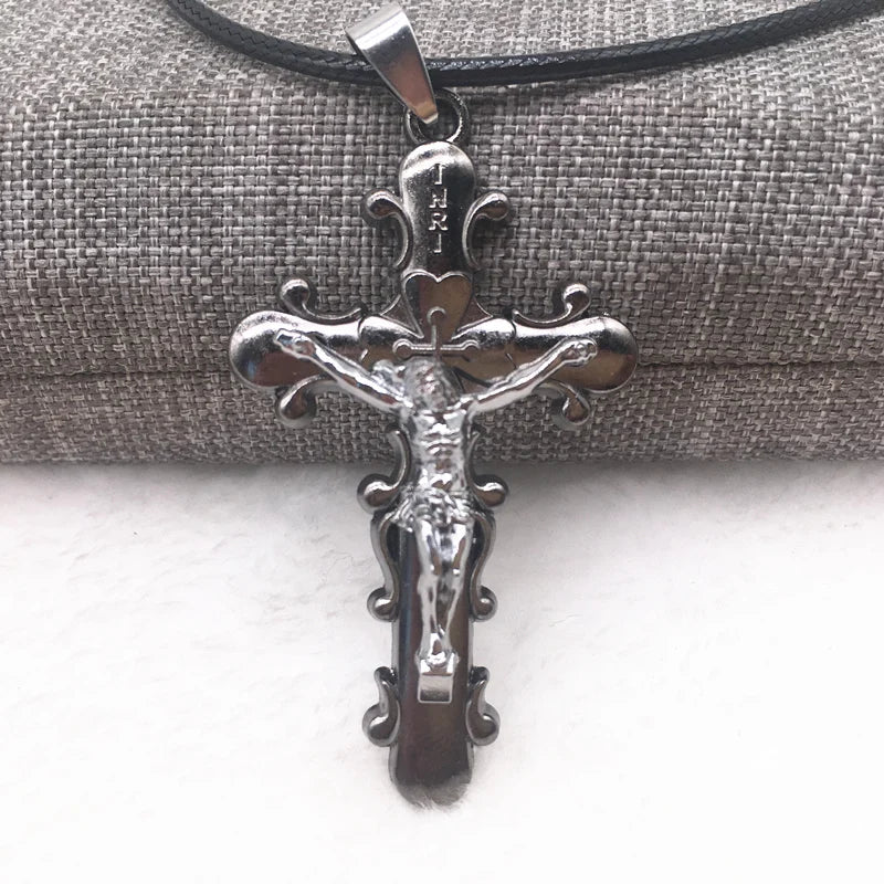 Gothic Jesus Cross Pendant Necklace – Gunblack/Bronze Plated Titanium Steel for Men - Image 2
