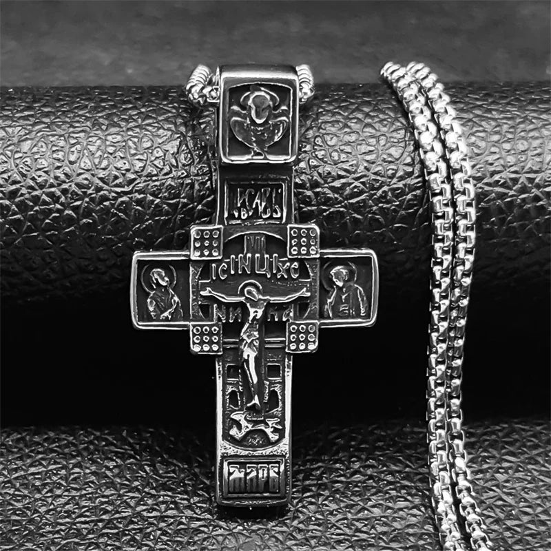 Men's Russian Eastern Orthodox Jesus Cross Pendant Necklace – Stainless Steel Crucifix Baptism Prayer Jewelry - Image 6
