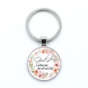 Give Thanks With A Grateful Heart Keychain – Bible Verse Glass Cabochon Charm Gift