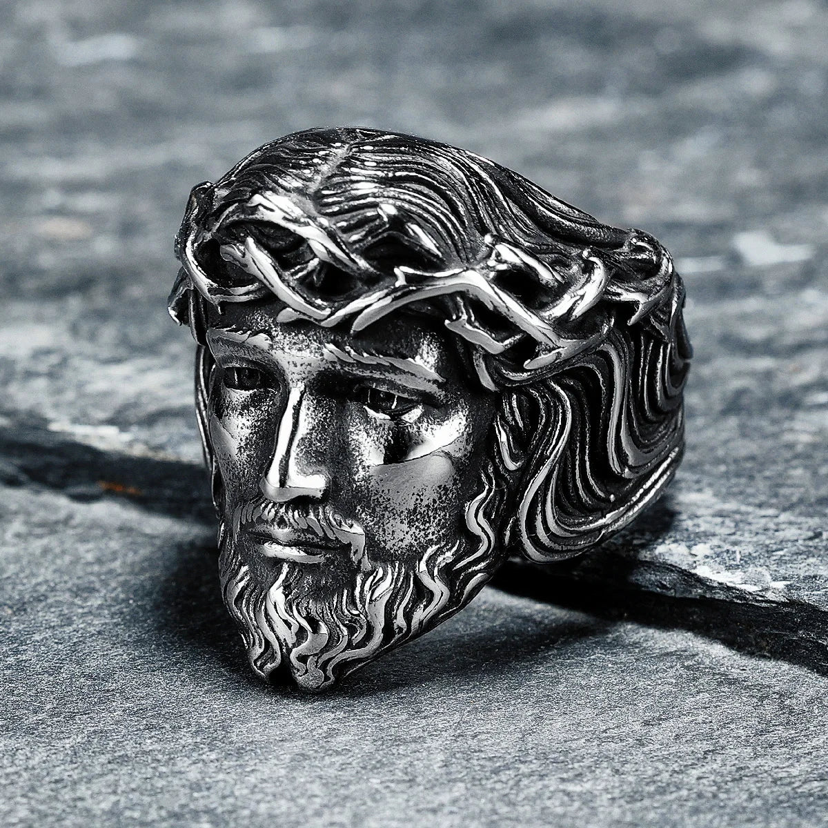 316L Stainless Steel Menβs Christian Jesus Face Ring